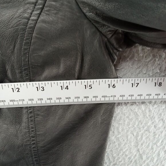 Brooke & Goldie Leather Jacket Womens Small Black Moto 3/4 Sleeve Fitted‎ Sheep - Picture 3 of 8